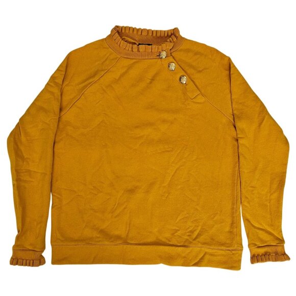 Talbots Mustard Yellow Ruffle Trim Raglan Sweatshirt Women's Size Small - Picture 2 of 10